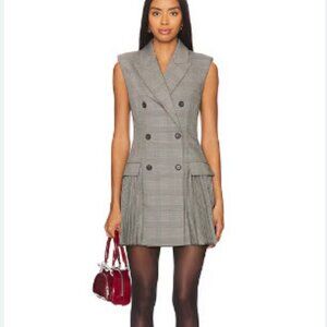 Womens Simkhai Tanaka Black Gray Sleeveless Houndstooth Pleated Mini Dress 0